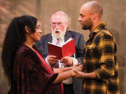 Left to right: Elisabeth Castellon Gonclaves, David Lee Vincent and Damian Parker in "Love in an Elevator" at BCA. Photo by Annie Kao.