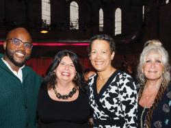 From left, gala co-host Darryl C. Murphy of WBUR; Rosie's Place President/CEO Leemarie Mosca; Rosie's Place Board Chair Maricely Pérez-Alers and gala co-host Susan Wornick. Photo courtesy of Rosies Place.