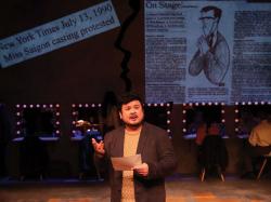 Michael Hisamoto as DHH in "Yellow Face" at Lyric Stage Company of Boston. Photo-MARK HOWARD