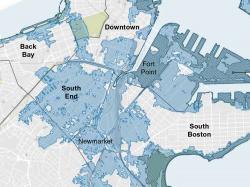 Parts of the South End and nearby areas subject to climate-resilience review.  Photo via www.bostonplans.org.