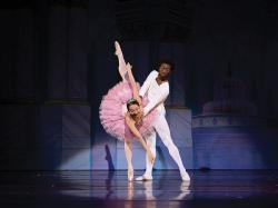 Da'von Doane as Cavalier and Maria Perez as Sugar Plum Fairy in a scene from Jose Mateo Ballet Theatre's The Nutcracker. Photo by Olivia Moon photography.