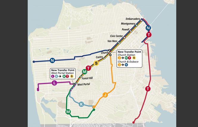 san francisco muni map Bay Area Reporter No Rainbow But Sf Muni Subway Map Is Changing san francisco muni map